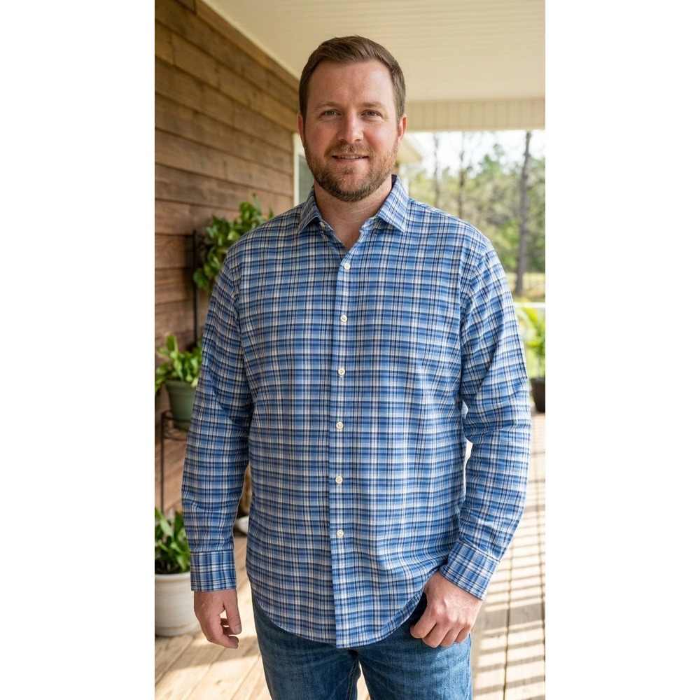 Polo Ralph Lauren Shirt Mens XL Blue White Plaid Cotton Long Sleeve Button Down